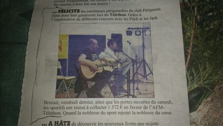2017 Téléthon salle Sécrestat concert Pitch Jack Brozair Périgueux épée