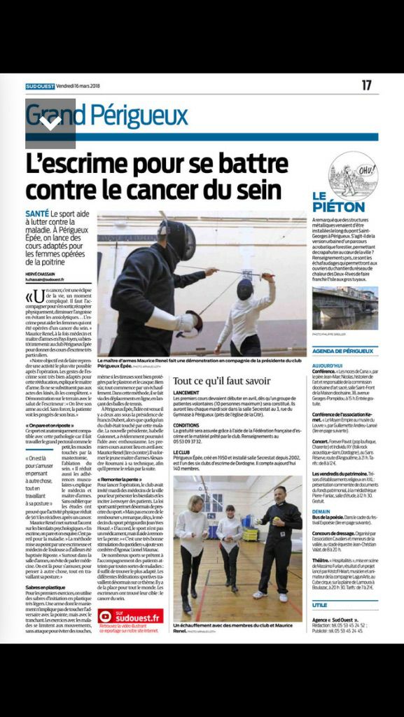 article Sud-Ouest Périgueux cancer sein escrime épée 2018