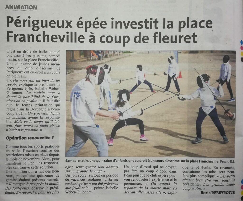 escrime périgueux épée place francheville covid fleuret