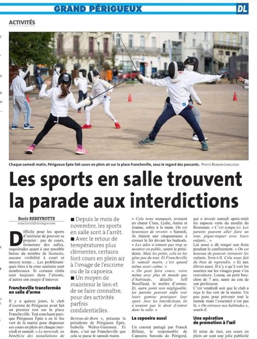 escrime périgueux épée place francheville sports en salle parade interdictions