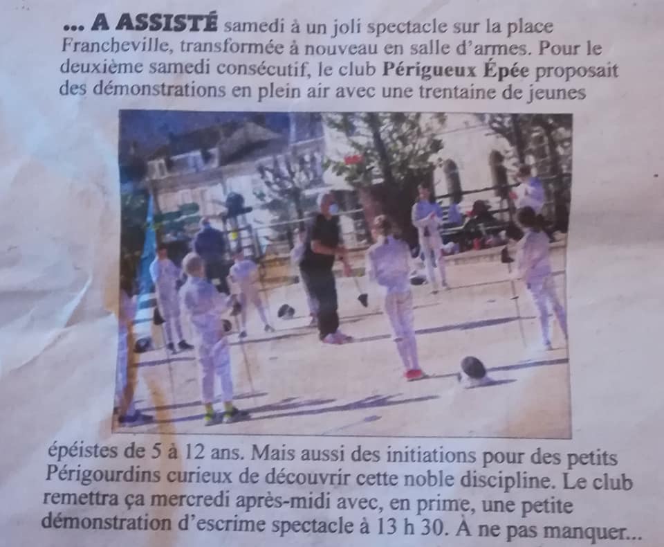 escrime périgueux épée place francheville démonstration