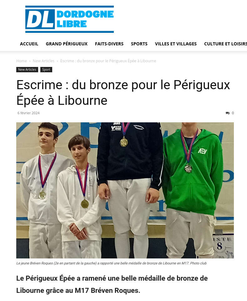 2024 02 06 Escrime du bronze pour le Perigueux Epee a Libourne Dordogne Libre